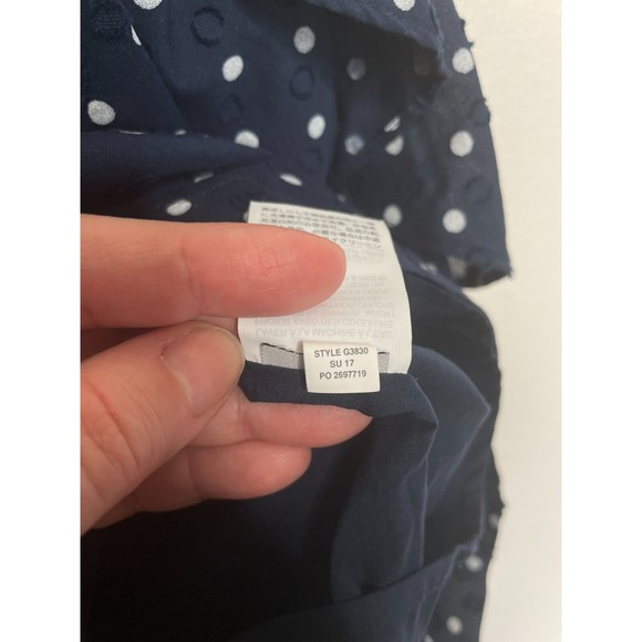 J.Crew Sz 6 Polka Dot Cold Shoulder Top Blue White Ruffle Tiered Cotton Textured - Picture 12 of 13